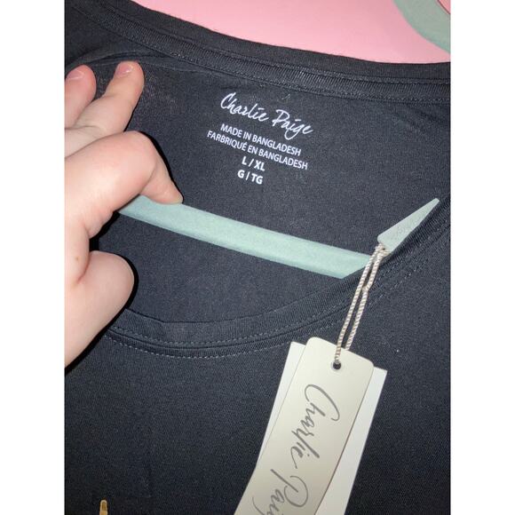 NWT Charlie Paige "Better Not Pout" Black Gold Lettering Nightgown Size L/XL - Picture 4 of 7